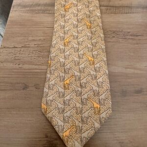 Burberry Tan and Gold Giraffe Print Tie Vintage